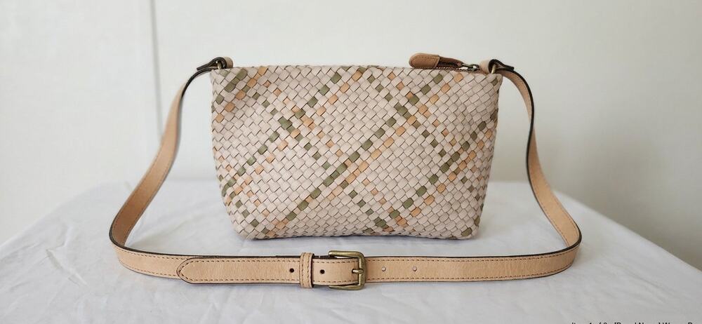 Aspen Woven Leather Crossbody Bag Multicolor Sage Tan Boho NWOT Made in India